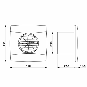 Cata UC-10 TH koupelnový ventilátor axiální s automatem, 8W, potrubí 100mm, černá 01202200