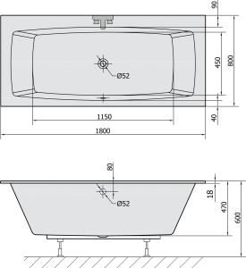 Polysan KVADRA SLIM obdélníková vana 180x80x47cm, bílá 17611S