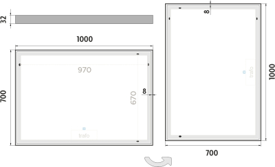 Nimco OBDELNÍKOVÁ - OSTRÉ ROHY LED zrcadlo 1000x700 s dotykovým senzorem ZP 13004V