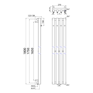 Sapho PILON otopné těleso 270x1800mm, se čtyřmi háčky pro ručník, černá mat IZ122T