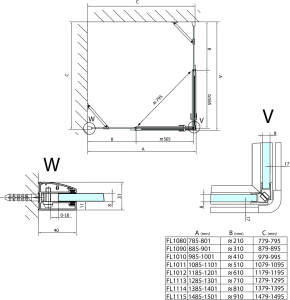 Polysan FORTIS čtvercový sprchový kout 1400x1400 mm, rohový vstup FL1114LFL1114R