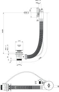 Polysan Vanová souprava s napouštěním, bovden, délka 800mm, zátka 72mm, černá mat 71853.21