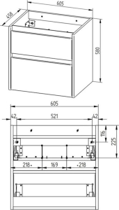 Mereo Opto, koupelnová skříňka s umyvadlem z litého mramoru 61cm, bílá/dub Riviera CN930M