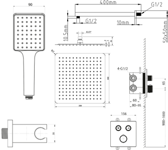 Sapho SMART SELECT podomítkový sprchový set s termostatickou baterií, 2 výstupy, vyústění, černá mat RP042B-01