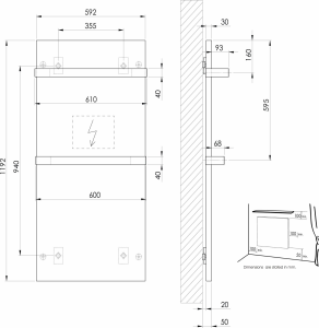 Sapho ENIS koupelnový sálavý topný panel 600W, 590x1200 mm, držáky ručníků, IP44, černá mat RH600B-2