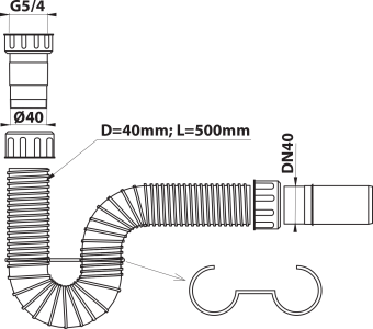 Bruckner FLEXY umyvadlový sifon 5/4", DN40, bílá 151.123.0