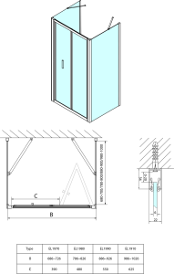 Polysan EASY třístěnný sprchový kout 900x1000mm, skládací dveře, L/P varianta, čiré sklo EL1990EL3415EL3415