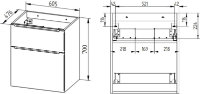 Mereo Mailo, koupelnová skříňka s keramickým umyvadlem 61 cm, bílá, chrom madlo CN510