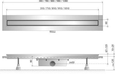 Omp Tea ESSEFLOW nerezový podlahový žlab s roštem, L-980, DN50 6963.301.8