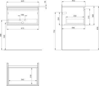 Aqualine ALTAIR skříňka s deskou 62, 5 cm, bílá/dub emporio AI267-02