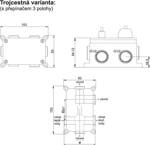 Mereo Sprchová sada s podomítkovou baterií - 3 cestná - kulatý kryt CB60157B2