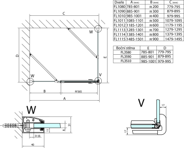 Polysan FORTIS obdélníkový sprchový kout 1000x900 mm, L varianta FL1010LFL3590