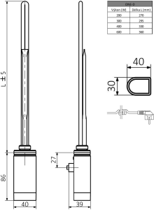 Sapho ONE D topná tyč s termostatem, 400 W, levá, chrom ONE-DL-C-400