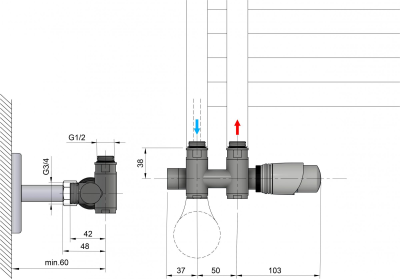 Bruckner WICHER COMBI připojovací sada termostatická pro středové připojení 50mm, chrom 600.331.1