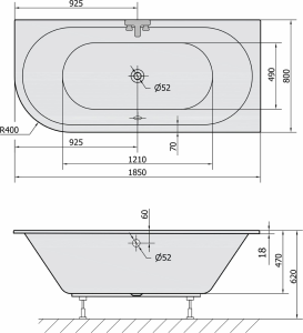 Polysan VIVA R SLIM asymetrická vana 185x80x47cm, bílá 72129S