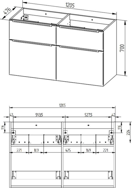 Mereo Mailo, koupelnová skříňka 121 cm, černé madlo, Multidecor, Dub olejovaný CN593SBDUO1