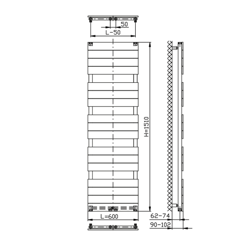 Aqualine BONDI otopné těleso 600x1510 mm, Antracit DC445T