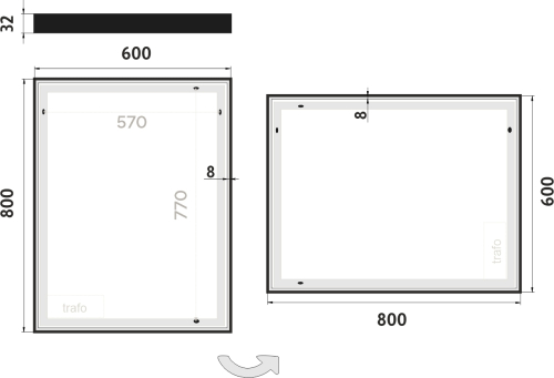 Nimco OBDELNÍKOVÁ - OSTRÉ ROHY Černé LED zrcadlo 600x800 ZPC 13002-90