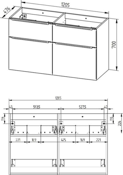 Mereo Mailo, koupelnová skříňka 121 cm, bíla, černé madlo CN513SB