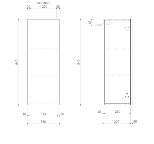 Sapho ESPACE skříňka 35x94x32cm, 1x dvířka, levá/pravá, bílá lesk ESC530-3030