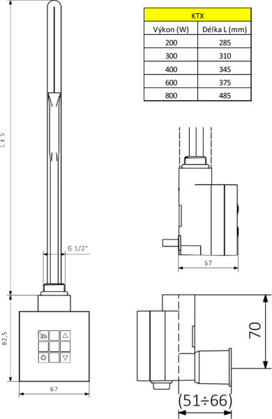 Sapho KTX topná tyč s termostatem, s krytem pro kabel, 300 W, chrom KTX-CW-300