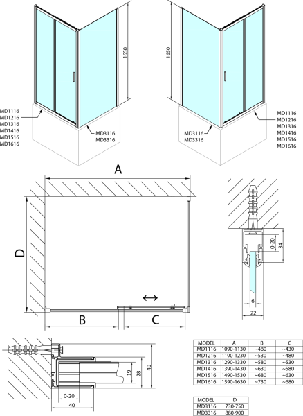 Polysan DEEP obdélníkový sprchový kout 1200x900mm L/P varianta, čiré sklo MD1216MD3316