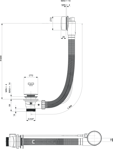 Polysan Vanová souprava, bovden, délka 800mm, zátka 72mm, černá mat 71852.21