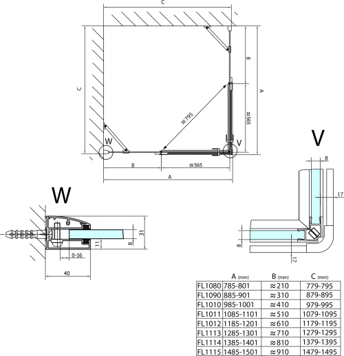 Polysan FORTIS obdélníkový sprchový kout 1500x1200 mm, rohový vstup FL1115LFL1012R