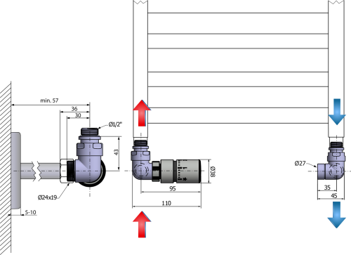 Sapho CORNER připojovací sada ventilů termostatická triaxiální, levé provedení, chrom CP1011LS