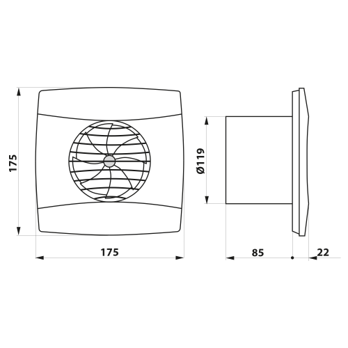 Cata UC-12 TH koupelnový ventilátor axiální s automatem, 12W, potrubí 120mm, bílá 01300200