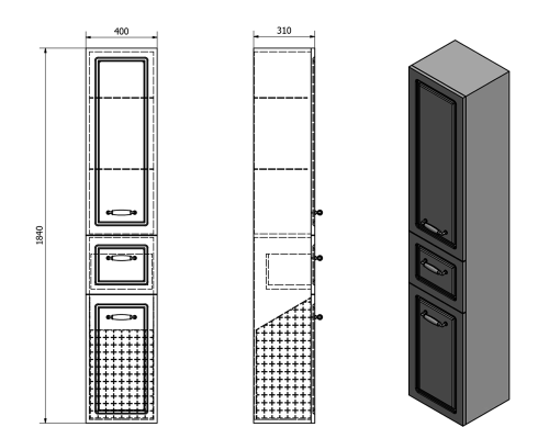 Aqualine FAVOLO vysoká skříňka košem 40x184x31cm, bílá mat FV180