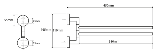 Sapho X-ROUND dvojitý držák ručníků otočný 380mm, chrom XR403