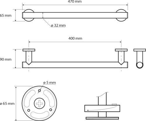 Sapho X-ROUND BLACK madlo 400mm, černá mat XH500B