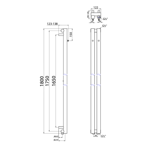 Sapho PILON otopné těleso 122x1800mm, se dvěma háčky pro ručník, bílá mat IZ125T