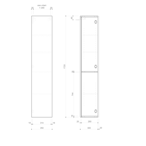 Sapho ESPACE skříňka 35x172x32cm, 1x dvířka, levá/pravá, dub alabama ESC330-2222