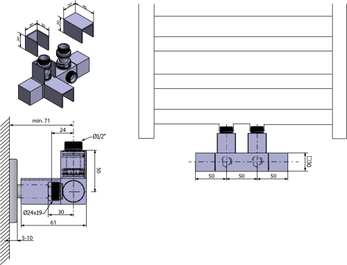 Sapho CUBE TWIN připojovací sada ventilů pro středové připojení, chrom CP581S