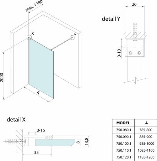 Bruckner SPITZA sprchová zástěna WALK-IN, 800mm 750.080.1