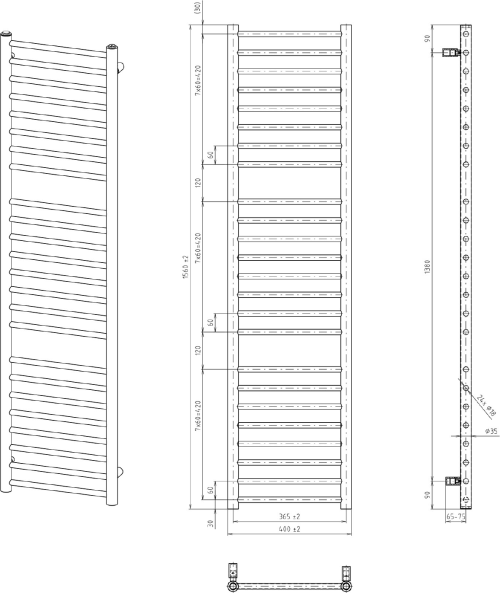 Sapho DINA otopné těleso 400x1560 mm, černá mat IR374B