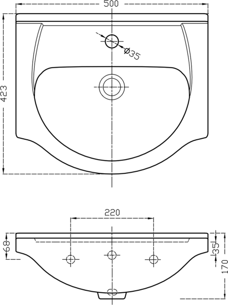 Aqualine SIMPLEX ECO 50 umyvadlová skříňka včetně umyvadla 47x83, 5x29cm SIME500