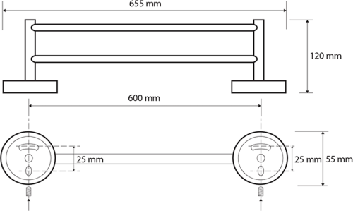 Sapho X-ROUND BLACK dvojitý držák ručníků 600x120mm, černá XR401B