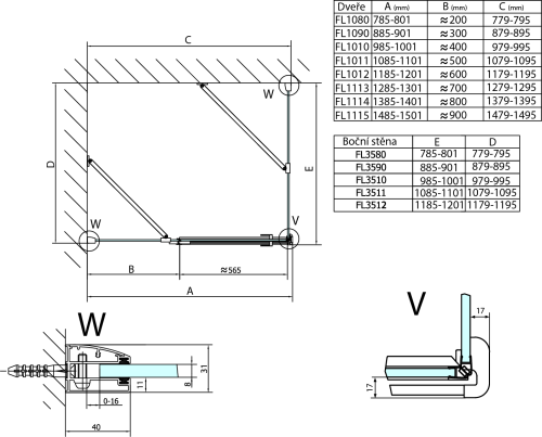 Polysan FORTIS obdélníkový sprchový kout 1100x1200 mm, R varianta FL1011RFL3512