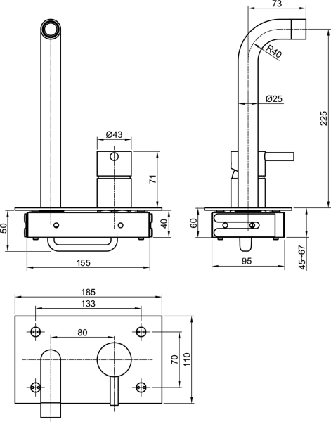 Sapho MINIMAL podomítková umyvadlová baterie, nerez mat MI004