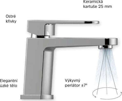 Mereo Umyvadlová stojánková baterie, Mada, bez výpusti, chrom,  s vyšší pákou CBQ10103M