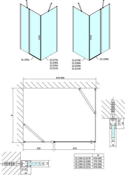 Polysan ZOOM čtvercový sprchový kout 900x900mm, L/P varianta ZL1390ZL3290