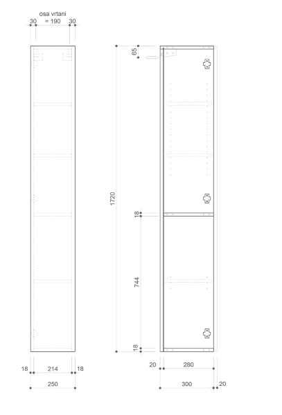 Sapho ESPACE skříňka 25x172x32cm, 1x dvířka, levá/pravá, bílá lesk ESC120-3030